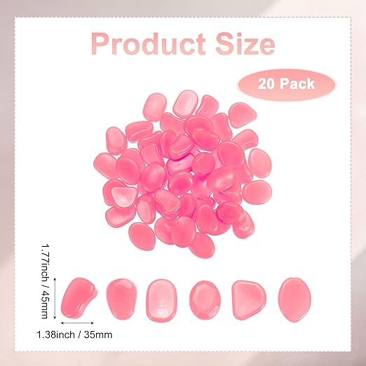 20-Pack Glow in The Dark Rocks, 1.77" Resin Outdoor Garden Decorations Luminous Pebbles Stones for Garden Plants/Aquarium/Backyard Path, Aquarium Gravel [Pink]