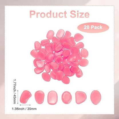 20-Pack Glow in The Dark Rocks, 1.77" Resin Outdoor Garden Decorations Luminous Pebbles Stones for Garden Plants/Aquarium/Backyard Path, Aquarium Gravel [Pink]