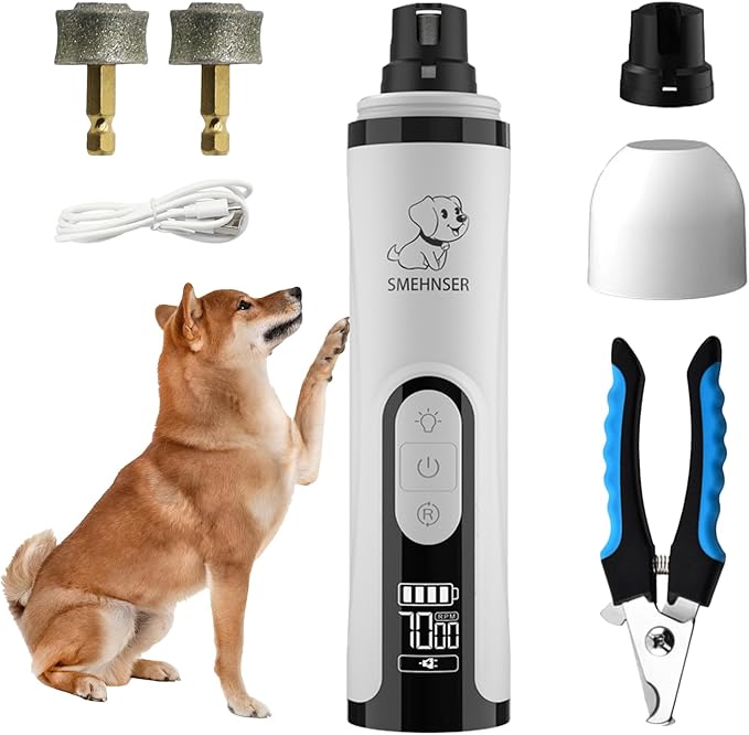 ahansi Dog Nail Grinder, 2026 Upgrade Quiet Dog Nail Grinder Cordless with LED Light & 3 Speeds, Quick USB Rechargeable Dog Nail Trimmer for Thick and Long Nails (1pc+2 Heads)