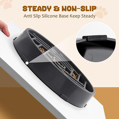 WHIPPY Slow Feeder Dog Bowl, Puzzle Maze Design to Slow Down Eating, 3-Cup Capacity, Anti-Gulping Food Bowl for Medium & Large Dogs,Gray