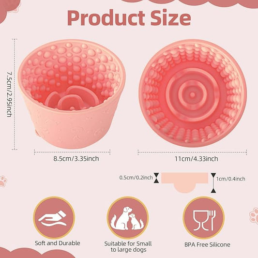 Dog Slow Feeder Lick Bowl, Non-Slip Dog Licking Treat Dispenser, Slow Feeder Bowls for Small Medium Large Breed Dogs, Anxiety Relief & Anti-Choking, BPA Free Silicone (Pink, 1.6 Cup)