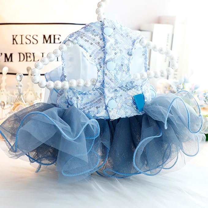 Fashion Sweet Puppy Dog Blingbling Princess Skirt Pet Dog Lace Cake Camisole Tutu Dress E-Navy L