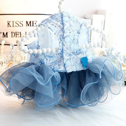 Fashion Sweet Puppy Dog Blingbling Princess Skirt Pet Dog Lace Cake Camisole Tutu Dress E-Navy L