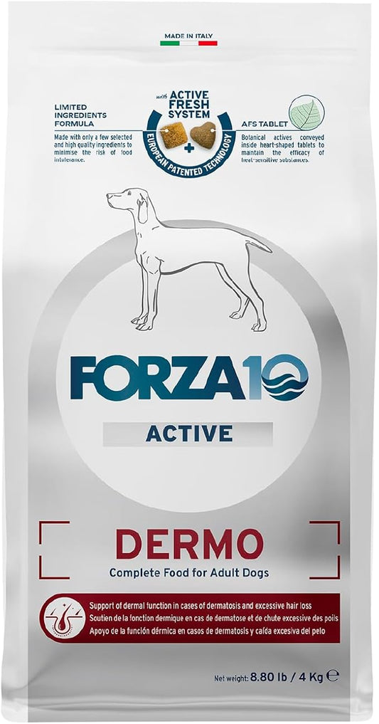 Forza10 - Dog Food, Dermo Dry Food for Itchy Skin, Sensitive Stomach & Coat Health, Limited Ingredient Dog Food, Non-GMO, Fish Flavor, Made in Italy (8.8 lb)