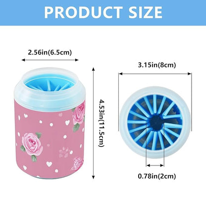 Dog Paw Cleaner Mudbuster Dog Foot Washer for Small Medium Large Dogs Cats Premium Pet Supplies Pink Valentine Heart Roses Bows