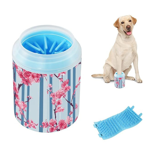 Dog Paw Cleaner Mudbuster Dog Foot Washer for Small Medium Large Dogs Cats Premium Pet Supplies Blue Striped Cherry Blossom
