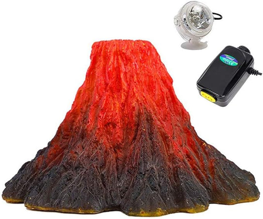 S-Lifeeling Tank Decoration Volcano Ornament Lava Explosion Look Aquarium Decorations with Multi-Color LED Spotlight for Fish Tank (M)