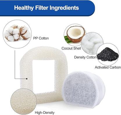 18PCS Carbon Filters and Foam Pre-Filter Replacement Set Compatible with Petsafe Drinkwell Avalon Pagoda Seascape Sedona Water Bowl Fountain Prefilters,Pet Water Fountain Filters,12+6 Pack