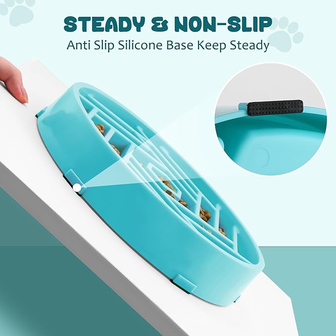 WHIPPY Slow Feeder Dog Bowl, Puzzle Maze Design to Slow Down Eating, 3-Cup Capacity, Anti-Gulping Food Bowl for Medium & Large Dogs,Sky Blue