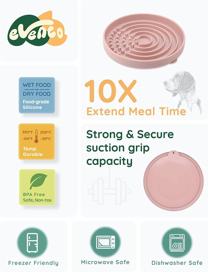 Slow Feeder Dog Bowls, Slowdown Bowl - Puzzle Silicone Dog Feeding Bowls with Suction Cups, Innovative Lick Mat, Healthy Eating, Dishwasher Microwave Safe, Mealtime Challenge, 7.5" x 1.3"Pink