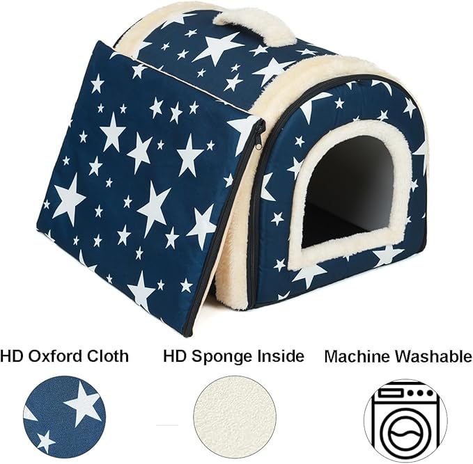 ANPPEX Large Igloo Dog House Indoor,2XL Size Dog Cave for Large and Medium Dogs,2-in-1 Washable Covered Dog Bed,Blue