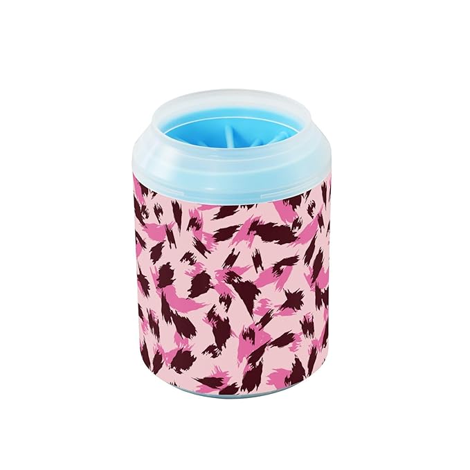 Dog Paw Cleaner Cups for Dogs Pets Foot Washer Paw Scrubber for Medium Small Cats Dogs Cleaning Cup Animal Print Pattern Pink