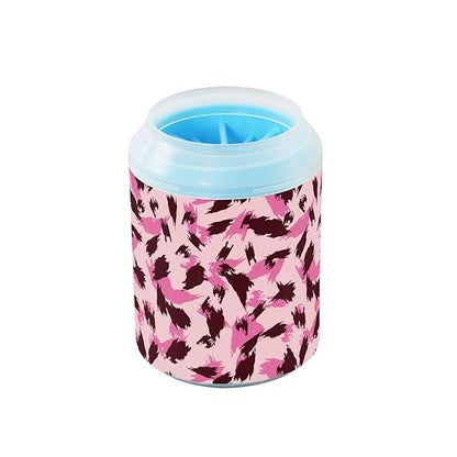 Dog Paw Cleaner Cups for Dogs Pets Foot Washer Paw Scrubber for Medium Small Cats Dogs Cleaning Cup Animal Print Pattern Pink