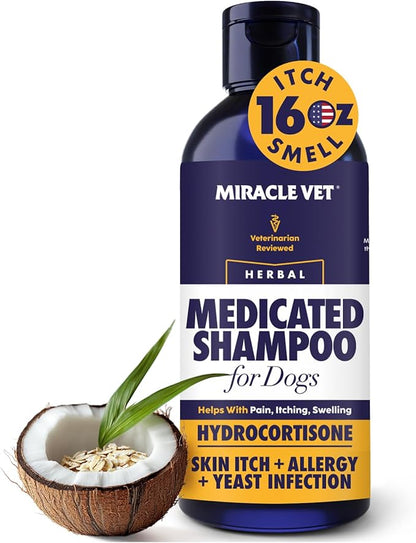 Miracle Vet Medicated Dog Shampoo for Itchy Skin Relief - Dog Allergy Relief, Yeast Infection, Hot Spot & Dry Skin Anti-Itch Treatment, Antifungal for Dogs - Hydrocortisone (16 oz)