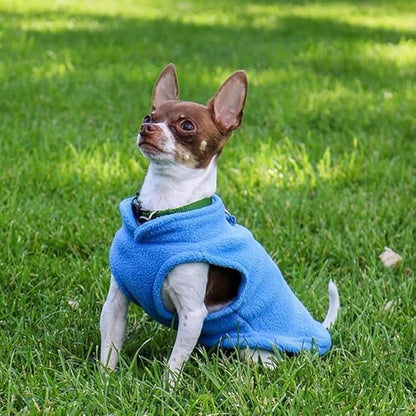 JACKO & CO - Fleece Vest Dog Sweater with Leash Ring - Soft, Warm & Lightweight Pullover Coat for Small & Medium Dogs, Puppies & Cats - Cozy Fall/Winter/Spring Pet Jacket (Blue, Small 4-6lbs)