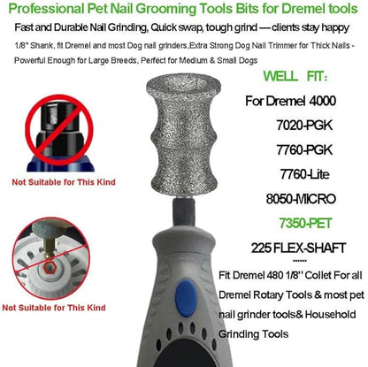 Fit Dremel Dog Nail Grinder Attachment - Diamond Bits & Replacement Heads for 7350-PET/7760-PGK, Refills Tips for Thick Nails Grooming, Safe Grinding Pets 5-150 lbs