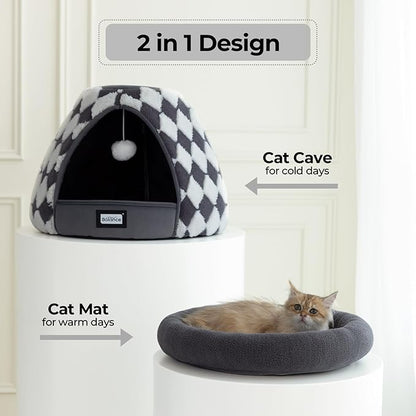 BALANCE Cat Beds for Indoor Cats, 2-in-1 Cat Bed Cave with Anti-Slip Bottom and Ultra-Soft Plush, Cozy Cats House Tent for Kittens and Small Dogs, 21 Inches, Dark Grey