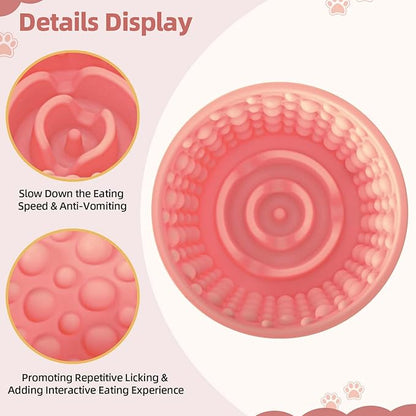 Dog Slow Feeder Lick Bowl, Non-Slip Dog Licking Treat Dispenser, Slow Feeder Bowls for Small Medium Large Breed Dogs, Anxiety Relief & Anti-Choking, BPA Free Silicone (Pink, 1.6 Cup)