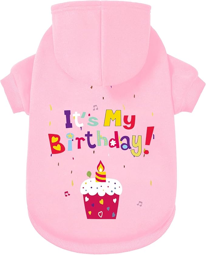 GreenJoy Dog Sweater Dog Hoodie Cold Weather Coat Hooded Sweatshirt for Puppies,Cats, Small Medium Large Dogs (Pink(It's My Birthday), Large)