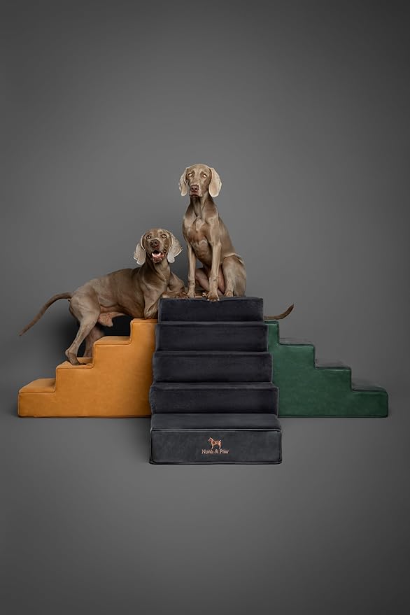 Noah & Paw Dog Stairs, Dog Ramp for Bed (20" Extra Wide) Pet Stairs for High Bed, Design to Fit Small and Large Breeds, Durable 5 Pet Steps for Couch (35 Foam Density) Leather Collection