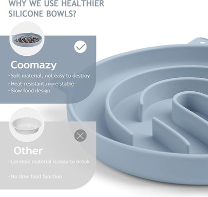 Coomazy Silicone Slow Feeder Dog Cat Bowls, Interactive Puzzle Toy for Pets Food Training, Keeps Dogs Cats Busy, Prevents Puppy Kitty Overeating (Light Blue, 1.4Cup)