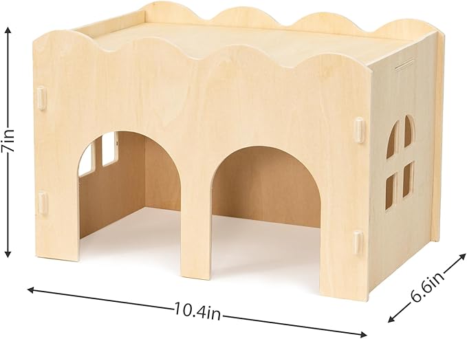 Bifeaw Guinea Pig Hideout, Natural Wooden Chew Proof Hideaway Hut for Small Pets (Wood, Guinea Pig)
