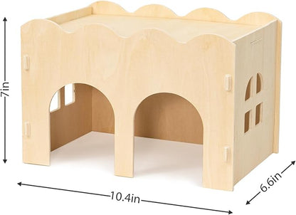 Bifeaw Guinea Pig Hideout, Natural Wooden Chew Proof Hideaway Hut for Small Pets (Wood, Guinea Pig)