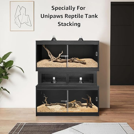 unipaws Reptile Enclosure Stacker, Black Reptile Tank Stand for 110 Gallon Terrariums, Stackable Base with Heat Lamp Openings and Metal Reinforced Corners