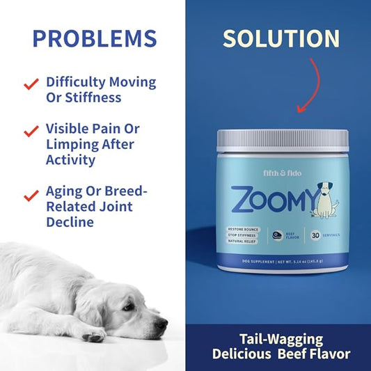 Fifth & Fido Joint Supplement for Dogs - Glucosamine for Dogs - Pet Vitamins and Supplements Powder with Chondroitin & MSM - Hip & Joint Support for Mobility, Stiffness & Flexibility - Mushroom Blend