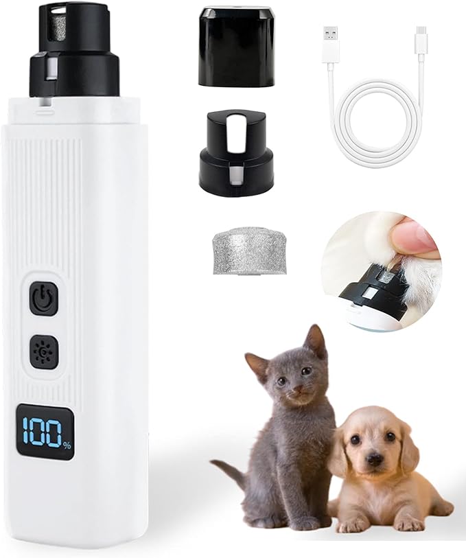 Upgrade Electric Pet Nail Grinder with LED Lights - 2-Speed Super Quiet and Low Vibration Rechargeable Cat Nail Trimmers,Professional Painless Pet Paws Grooming Tool, Small Medium Anxious Dogs & Cats