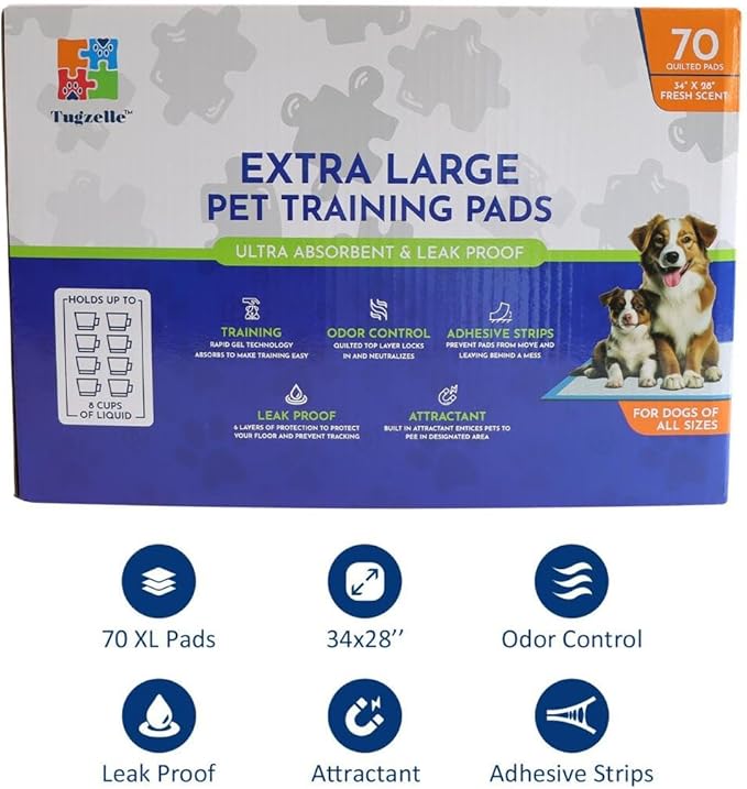 Fresh Scent Extra Large Pet Training Pads - Ultra Absorbent Pads for Dogs Leak-Proof, Odor Control Pee Pads – Quick Dry Potty Pad for Puppies, Large Dogs, & Senior Pets (34" x 28", 70 Count)