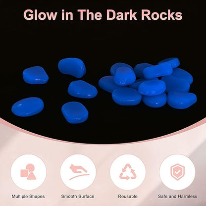 50-Pack Glow in The Dark Rocks, 1.77" Resin Outdoor Garden Decorations Luminous Pebbles Stones for Garden Plants/Aquarium/Backyard Path, Aquarium Gravel [Dark Blue]