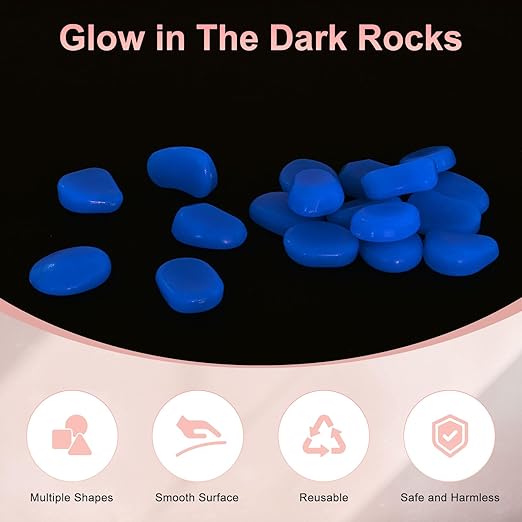 50-Pack Glow in The Dark Rocks, 1.77" Resin Outdoor Garden Decorations Luminous Pebbles Stones for Garden Plants/Aquarium/Backyard Path, Aquarium Gravel [Dark Blue]