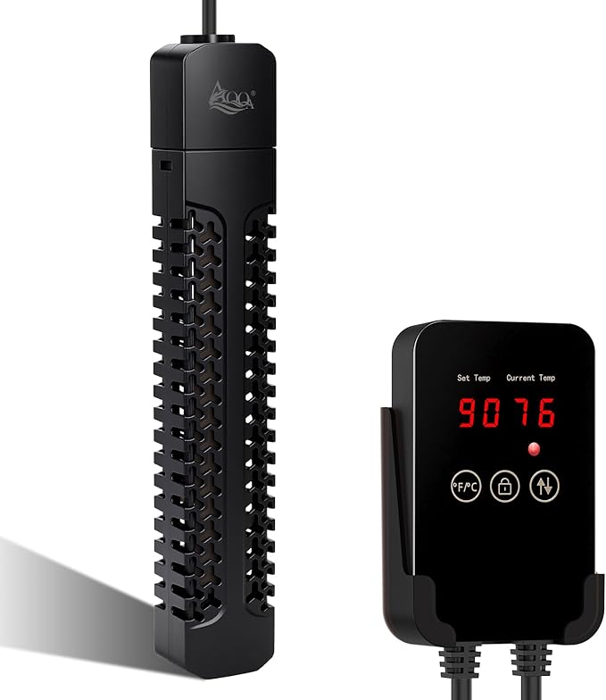 AQQA Aquarium Heater 300W Submersible Betta Fish Tank Heater with External Controller Intelligent Overheat & Dry-Run Protection & Memory Function Adjustable Temp Range 59-94℉(300W for 30-80 Gallon)