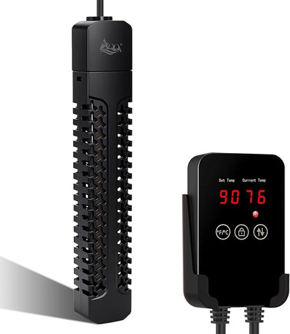 AQQA Aquarium Heater 300W Submersible Betta Fish Tank Heater with External Controller Intelligent Overheat & Dry-Run Protection & Memory Function Adjustable Temp Range 59-94℉(300W for 30-80 Gallon)