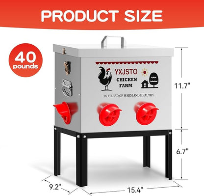 YXJSTO 40LB 6 Ports Large Automatic Chicken Feeder, No-Waste Metal Poultry Feeder, Chicken Feeder Box with Adjustable Legs & Locking Lid