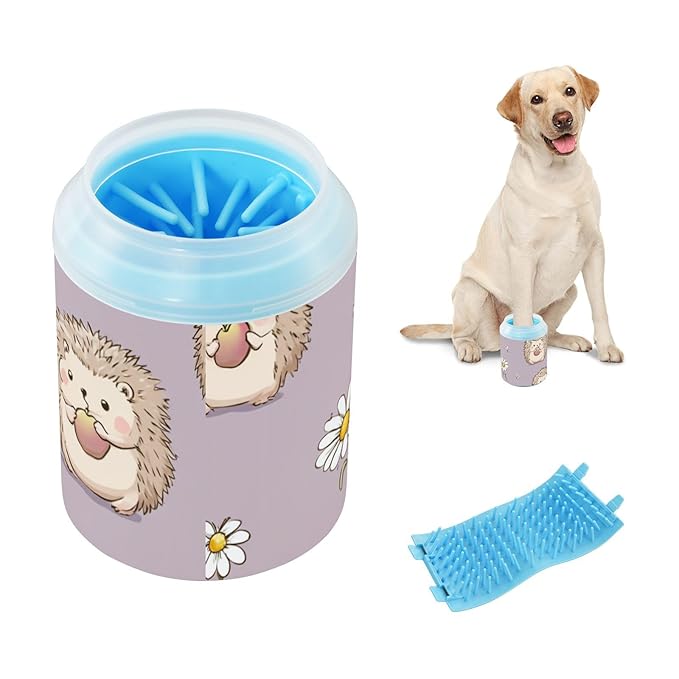 Dog Paw Cleaner Mudbuster Dog Foot Washer for Small Medium Large Dogs Cats Premium Pet Supplies Light Purple Hedgehogs Daisies Fruits