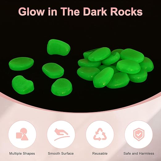 50-Pack Glow in The Dark Rocks, 1.77" Resin Outdoor Garden Decorations Luminous Pebbles Stones for Garden Plants/Aquarium/Backyard Path, Aquarium Gravel [Cyan]