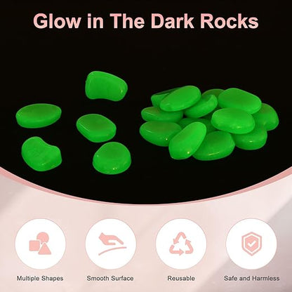 20-Pack Glow in The Dark Rocks, 1.77" Resin Outdoor Garden Decorations Luminous Pebbles Stones for Garden Plants/Aquarium/Backyard Path, Aquarium Gravel [Cyan]