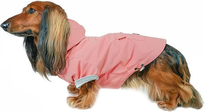 DJANGO Highland Dog Jacket & Raincoat – Water-Repellent, Lined Dog Coat with Hood, Adjustable Fit & Harness Hole – Lightweight Rain & Wind Jacket for Small & Medium Dogs up to 30 lbs (Pink, Large)