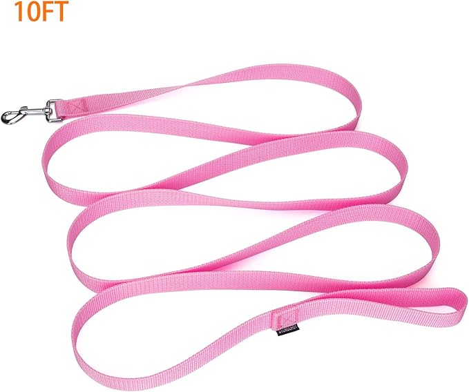 10 ft Strong Durable Nylon Dog Training Leash, Traction Rope, 1 Inch Wide, for Small and Medium Dog (Pink, 10 Feet)