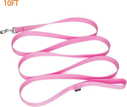 10 ft Strong Durable Nylon Dog Training Leash, Traction Rope, 1 Inch Wide, for Small and Medium Dog (Pink, 10 Feet)