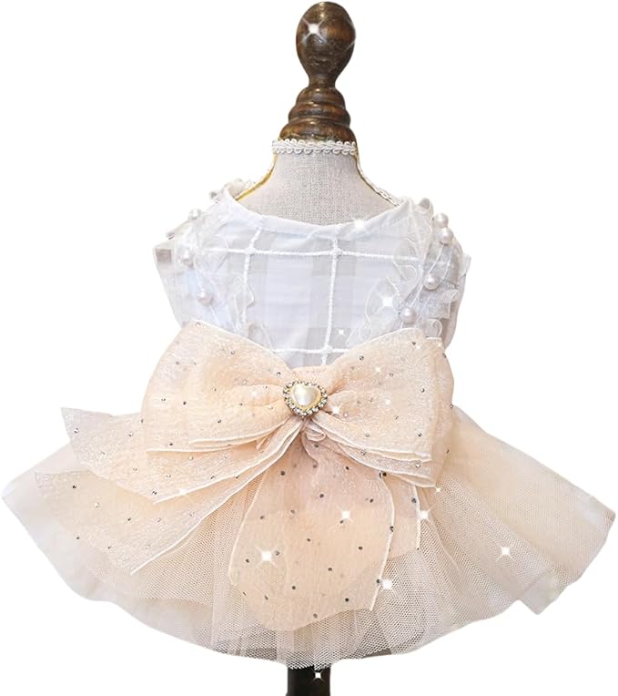 Fashion Sweet Puppy Dog Blingbling Princess Skirt Pet Dog Lace Cake Camisole Tutu Dress E-Champagne M