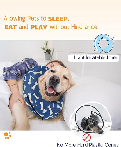 Supet Inflatable Dog Cone Collar for Large Medium Small Dogs, Soft Cone Collar for Dogs Cats, ECollar Doggie Neck Donut Dog Cone Alternative After Surgery