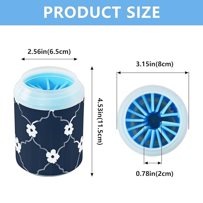 Dog Paw Cleaner Mudbuster Dog Foot Washer for Small Medium Large Dogs Cats Premium Pet Supplies Navy Blue Floral Quatrefoil