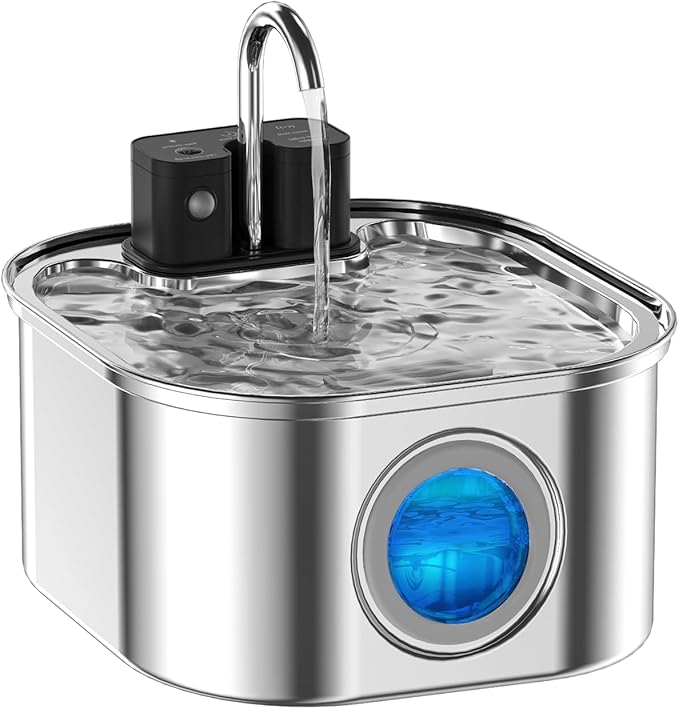 Cat Water Fountain Wireless，Stainless Steel-Rechargeable- Battery Operated Cat Water Fountain, 108oz/ 3.2l Automatic Cordless Pet Fountain ，Dog Fountain with 4200 Mah Battery