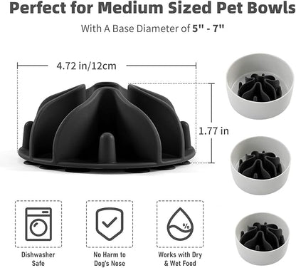 Jaoul Slow Feeder Dog Bowls Insert, Puzzle Slow Feeder Insert with 30 Octopus Suction Cups for Small Medium Large Size Dog Food Bowl (4.72 inch, Black)