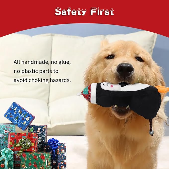 Christmas Dog Squeak Toys for Small, Medium & Large Dogs, Tough Chew Toy for Teething & Chewing, Durable Interactive Puppy Gifts, 5-Pack