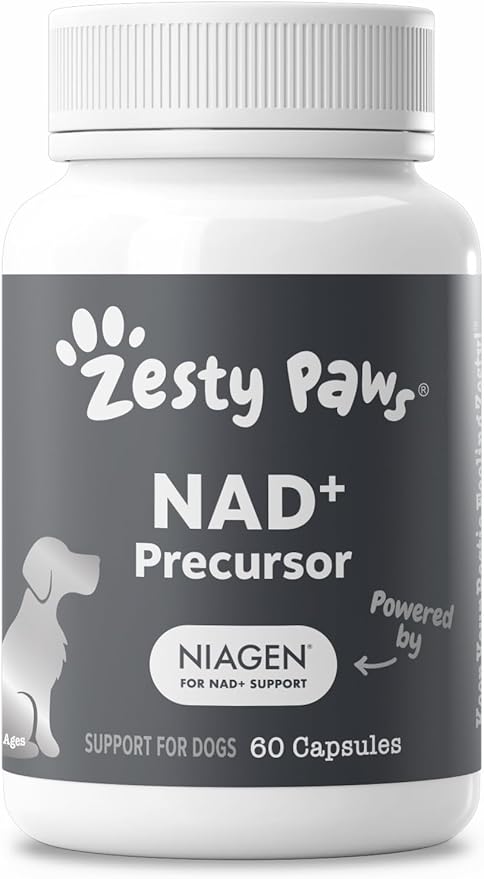 Zesty Paws NAD+ Precursor Supplement for Dogs - Niagen for Healthy Aging & Skeletal Muscle Support & Recovery - Brain, Heart, & Cellular Energy Support - Nicotinamide Riboside Chloride - 60 Capsules