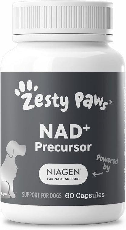 Zesty Paws NAD+ Precursor Supplement for Dogs - Niagen for Healthy Aging & Skeletal Muscle Support & Recovery - Brain, Heart, & Cellular Energy Support - Nicotinamide Riboside Chloride - 60 Capsules